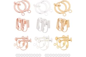 SUNNYCLUE 1 Box 18Pcs 3 Colors Clip-on Earrings Converter Brass Non Pierced Earring Findings & 20Pcs Plastic Earring Pads Earring Converters for Jewellery Making Women Adults DIY Crafts Supplies