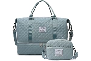 Balakaka Borsone da Viaggio Donna, Grande Bagaglio a Mano 42L con Piccola Borsa di Lavaggio 2.8L, Impermeabile Borsa Parto Ospedale Mamma con Scomparto per Scarpe e Tasca Bagnata, Verde