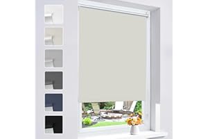Grandekor Store Enrouleur Occultant sans Perçage Installation Facile 100% Opaque Protection Thermique Solaire pour Fenêtre Porte, 55l x 220 cm, Crème