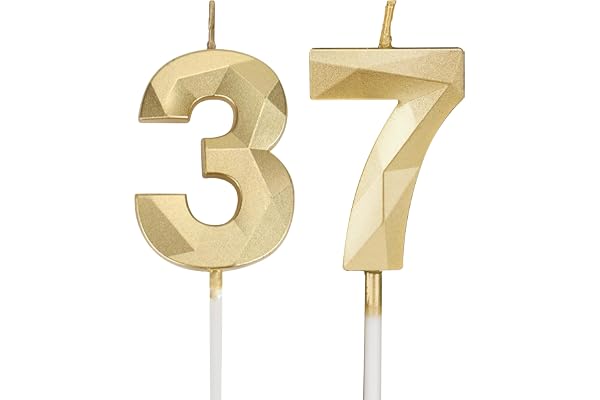 Bougies d'anniversaire chiffres 37, bougies 3D dorées pour gâteau de fête d'anniversaire, bougies chiffres d'anniversaire, bougies d'anniversaire pour enfants pour les fêtes, mariages, fêtes