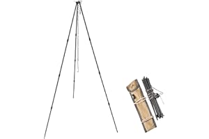 ‎CAMPING MOON Campingmoon Camping-Feuer-Stativ mit Tragetasche, tragbar, leicht, Aluminium, 105 cm Höhe, Edelstahlkette