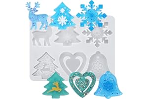 PHOGARY Christmas Resin Moulds Epoxy Molds for Crystal Epoxy Casting, DIY Xmas Pendent Hanging Ornaments, Tree, Snowflakes Elk Bell Gift Decoration