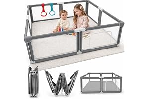 Vikbar lekhage – bärbar, rymlig och robust lekgård för spädbarn och småbarn, snabb 1-minuters installation, resevänlig, säker och hållbar för inomhus- och utomhusbruk (grå, 150 x 180 cm)