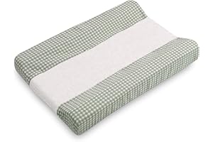 COOL · DREAMS Funda Cambiador Bebe 50x80 de Rizo Absorbente en Forma de Cuña. Perfecta para Mantener el Cambiador Limpio y Cómodo para tu Bebé. Color Eucaliptus Vichy CoolDreams