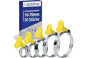 AZISHA Collier De Serrage Inox 10-70mm 30 Pièces - 304 Collier De Serrage Tuyau - Réglable Collier Inox Serrage - W4 Collier Durite - Colliers De Serrage À Écrou Papillon Pour Piscine,Jardin,Home Gaz