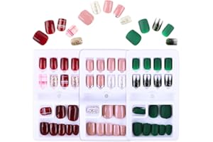 FLOFIA 90pcs Uñas Postizas Colores con Pegamento 12 Tamaños Cubierta Completa Puntas Uñas Falsas Cuadradas Acrílicas Kit Limas de Uñas Palo de Naranja Accesorios y Preparación de Uñas, 3 Cajas