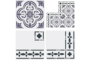 FINGERINSPIRE Set of 3 Santa Ana Tile Stencils 30 x 30 cm Floor Tile Stencils Border and Corner Stencils for Floor Tiles Mandala Concrete Stencils for Terrace, Tiles, Walls