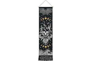 ‎YUGARLIBI Yugarlibi Schwarze Skelett Wandteppich Gothic Schädel Wandbehang Mondphasen ästhetischer Wandtuch japanische große Welle Schmetterlinge Wandkunst für Schlafzimmer Wohnzimmer Wohnheim 130x32.5cm