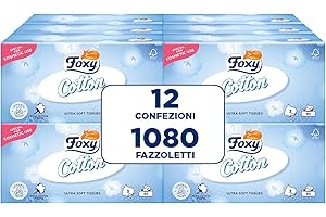 Foxy Cotton | Fazzoletti in scatola | 12 Box da 90 fazzoletti 3 veli | Carta 100% certificata FSC® | Confezione 100% riciclabile