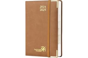 POPRUN Agenda 2024 2025 Journalier Scolaire 21,5 x 14,5 cm, 1 Page par Jour d'Août 2024 à Juillet 2025 12 Mois, Couvercle en cuir de coton PU, Onglets Mensuels, Papier Certifié FSC® - Marron