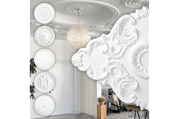 HEXIM Perfect stuckaturrosett av PU hårdskum – vit takrosett, dekorativt element, stuck (B2023, 94 x 66 cm) väggdekoration sovrum lampa rosett oval