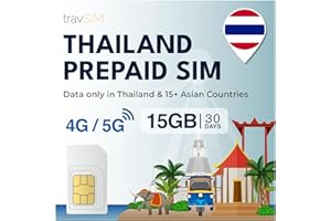 travSIM Thailandia SIM Card | 15GB di dati (velocità 4G/5G) | Valida per 30 giorni | Solo dati | Utilizza Whatsapp, Facebook, Instagram ecc. | Utilizzabile in Thailandia e in 15 paesi+ in Asia