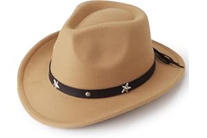 DRESHOW Chapeau Cowboy Fille Garçons Chapeau Panama Rétro Fedora Classique en Feutre avec Boucle de Ceinture Casquettes Unisexes Enroulées pour Enfants 4-12 Ans