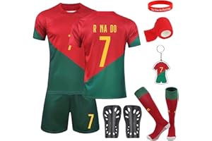 VIALLOLIPA Maillot de football pour enfants, n° 7, maillots de football, t-shirt de football, short de football, maillot de football, ensemble pour enfants, avec protège-tibias, chaussettes, porte-clés pour