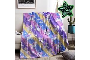 ‎HZVRTN HZVRTN Kuscheldecke Kinder Einhorn/Dinosaurier/Weltraum Decke, kuscheldecke leuchtet im Dunkeln, warme Decke Flauschige Geschenke für Jungs mädchen Sofa Kinderdecke (Einhorn C, 130x150cm)