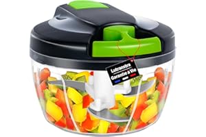 Lutranstra - Picadora manual de 550 ml, mini picadora, taza de cebolla manual, acero inoxidable, 3 cuchillas, batidora manual, picadora de verduras para ajo, carne, alimentos para bebés, fruta,