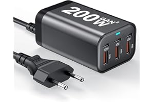 BKELHS USB C Charger Block 200W 6 Port GaN Fast Charging Station Hub for Laptop, iPad, iPhone 17 Pro Max Fast Charger Pixel DELL MacBook Pro/Air Galaxy S25 Steam Deck USB C 100W Adapter for Android