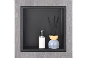 HANFU Nicho de Ducha, Estante de Ducha Empotrado de Acero Inoxidable, Estantes de Baño Nicho Sola Capa Cuadrado 30x30x10cm, Nicho Almacenamiento de Baño para Gel Ducha Champú ArtíCulos Tocador, Negro