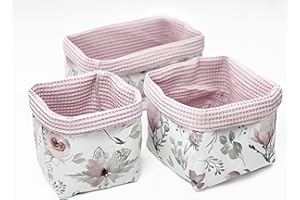 BABEES Set di 3 cestini, Cesto fasciato per bambini, 3 Pezzi di Cestini di Cotone, Organizer per il Fasciatoio Neonato, Organizzatore per la stanza dei bambini, Portaoggetti in Cotone, Cestino Portaoggetti