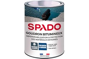 SPADO - Goudron Bitumineux - Protection des Surfaces Extérieures Enterrées & Bois - Imperméabilisant - Formule Anti-Rouille, Anti-Acide, Anti-Humidité - Fabrication Française - 1 Litre