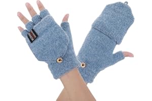 DSLSQD Guantes sin dedos para mujeres y hombres, guantes de invierno de punto de lana cálida, guantes sin dedos con cubierta, manoplas convertibles, guantes elásticos cálidos, guantes sin dedos