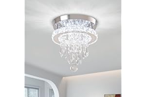 FINKTONGLAN Fintonglan Lustre Plafond lumineux LED Lustre moderne rond en cristal chromé Lustre Plafond lumineux pour chambre à coucher Salon Foyer Couloir Cuisine(Blanc froid)