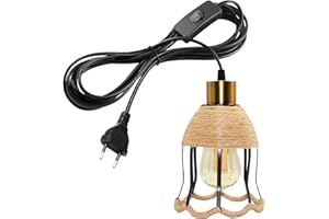 LQUNFYL 5M Cavo Lampadario a Sospensione con Spina, Bronzo Colore E27 Portalampada con Interruttore, Nero Forma del Fiore Corda Canapa Metallo Paralume, Lampada a Sospensione, DIY Diversi Tipi Di Lampade