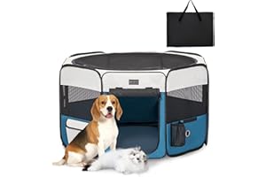 PETSFIT Długopis dla kota, antypoślizgowy spód, składany, składany kojec dla psów, konstrukcja odporna na żucie, kojec dla psów wewnątrz, 91 × 84 × 53 cm, niebieski