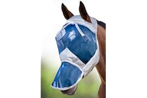 Harrison Howard CareMaster Midge-proof Fleece Padding Horse Fly Mask Full Face No Ears Silver/Blue Retro Medium Cob