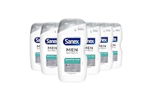 Sanex Men Skin Health Sensitive Care Shower Gel 400ml x 6 - men’s body wash - protects skin - helps reduce risk of irritation - enhances natural hydration - 6-in-1 benefits - dermatologically tested