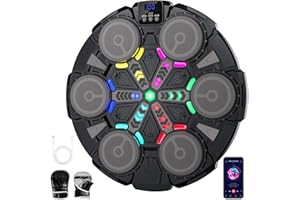 Qbiower Music Boxing Machine for Kids, 3 Game Modes with Score Display, Adjustable Speed & Volume, USB Rechargeable Wall Included Gloves, Suitable for Children Aged 3 and Above