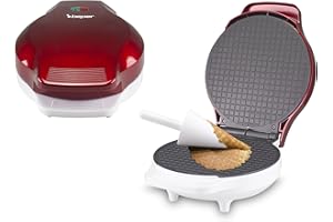 BEPER P101CUD002 Gaufrier électrique, 1000 W, Gaufrier pour cônes 18 cm, Poignée isolante, Accessoires pour cônes inclus, Blanc/Rouge