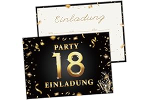 AWCIGG Einladungskarten 18. Geburtstag Frau Mann, 15 Stück karten zum 18. Geburtstag blanko A6 (148x105mm), Kartenset in Schwarz & Gold, Beschriftbare 18 geburtstag Seinladungen, Partyzubehör