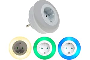 Trango Set of 11-053 LED Night Light with Socket Orientation Light, Night Lamp with Brightness, Twilight Sensor and Touch Switch for Three LED Colour Settings, Warm White/Blue/Green, Safety Light