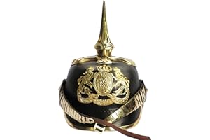 Medieval Replicas warreplica Imperial alemán Pickelhaube claveteado Oficial Casco - Cuero Negro y latón