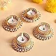 Divyakosh Tea Light Candle Holder Set of 4 Pcs, Deepawali Tlight for Decoration, Diya for Home Decor| Designer Candle Holders | Diwali Gift, Gift Items |