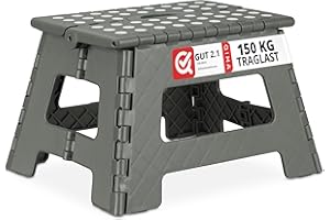 ‎RELAXDAYS Relaxdays Klapphocker faltbar, Camping Hocker, Kinder Badhocker, bis 150 kg, Kunststoff, HBT: 22 x 35 x 28 cm, hellgrau, Grau, Weiß