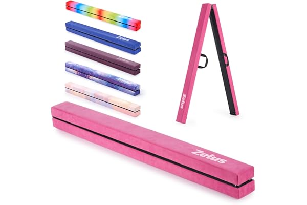 ZELUS Poutre de Gymnastique Pliable 240cm Poutre d'Équilibre Pliante Gymnastique au Sol 2,4m Équipement de Gymnastique Portable pour Enfants Débutants Gymnastes, Rose