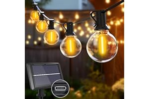 btfarm 23M/75FT Solar Festoon Lights Outdoor, 30+3 LED Solar String Lights Outdoor Garden with G40 Shatterproof Bulbs, 4 Light Modes Waterproof Solar Lights for Gazebo Patio Wedding Decor