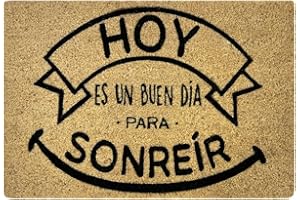 Acomoda Textil – Felpudo de Coco Natural Ecológico Animado con Dibujos y Frases. Felpudo Resistente y Antideslizante, Ideal para Interior y Exterior en Puertas de Hogar, Jardín y Oficina. (Sonreir)