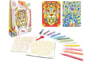 Sabbiarelli Sand-it For Fun - Bag Fantastic Animals, Mini-set Créatif de Sand Art pour Adolescents et Adultes : 12 Sachets de Sable Coloré et 2 Feuilles A6 Animaux Mandalas - Idée Cadeau