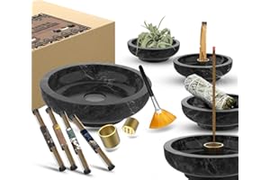 RICESTKCN Räucherstäbchen Halter, Marmor Räucherstäbchenhalter 6-in-1 Multifunktional Räuchergefäß Mückenspirale Halter für Räucherstäbchen mückenabwehr Palo Santo mit Räucherstäbchen als Geschenk (Schwarz)