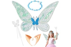 Shinybox Feenflügel Kinder, 4 Stück Schmetterlingsflügel, Mädchen Feenflügel Glitzernde Engelsflügel, Prinzessinnenflügel für Halloween Geburtstag Weihnachten Themed Party Karneval Cosplay(Blau)