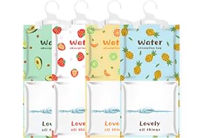 EZONIK Pack 4 Bolsas x 180gr (720gr) Bolsas Antihumedad,Absorbe Olores y Humedad,Autocaravana,Deshumidificador,Armarios, Garajes,Trasteros,Percha,Antimoho Baño,Diseño Frutal.