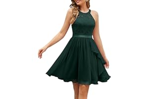 Wedtrend Elegancka sukienka koktajlowa na wesele, linia A, wiązana na szyi, z falbankami, sukienka wieczorowa, damska, długość do kolan, szyfonowa, sukienka na zakończenie szkoły