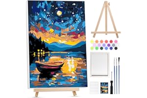 Lxmsja Dipingere con i Numeri Adulti con Cornice, Paesaggio Paint by Numbers Kit Principianti Con Cavalletto in Legno, Hobby Creativi Adulti Idee Regalo Donna Decorazioni Casa - 20x30cm