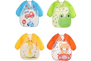 ElecMotive 4-Pack Bavoir Etanche à Manchs Longues Tablier d'Alimentation Peinture pour Les Enfants de 6 Mois à 3 Ans