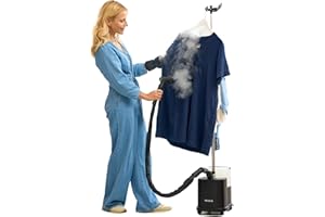 Fridja f1600 Commercial Clothes Steamer - Powerful 2200W Premium Garment Steamer Machine - Dual Steam Settings & 4L Water Tank for Rapid Wrinkle Release - Suitable for All Fabrics - Matt Black