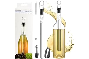BAYUYI Rafraichisseur de Bouteille de Vin Bâton, 4 en 1: 1 Tiges Refroidissement Acier + bec verseur + bouchon de bouteille de vin + Coupe-Film, Cadeaux Utiles pour Les Hommes Femmes Amateurs de Vin