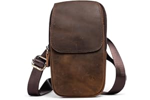 Hengwin Wielofunkcyjna torba z prawdziwej skóry, podwójny zamek błyskawiczny, męska, styl vintage, torba na ramię, pasek na telefon, kabura do podróży, aktywności na świeżym powietrzu